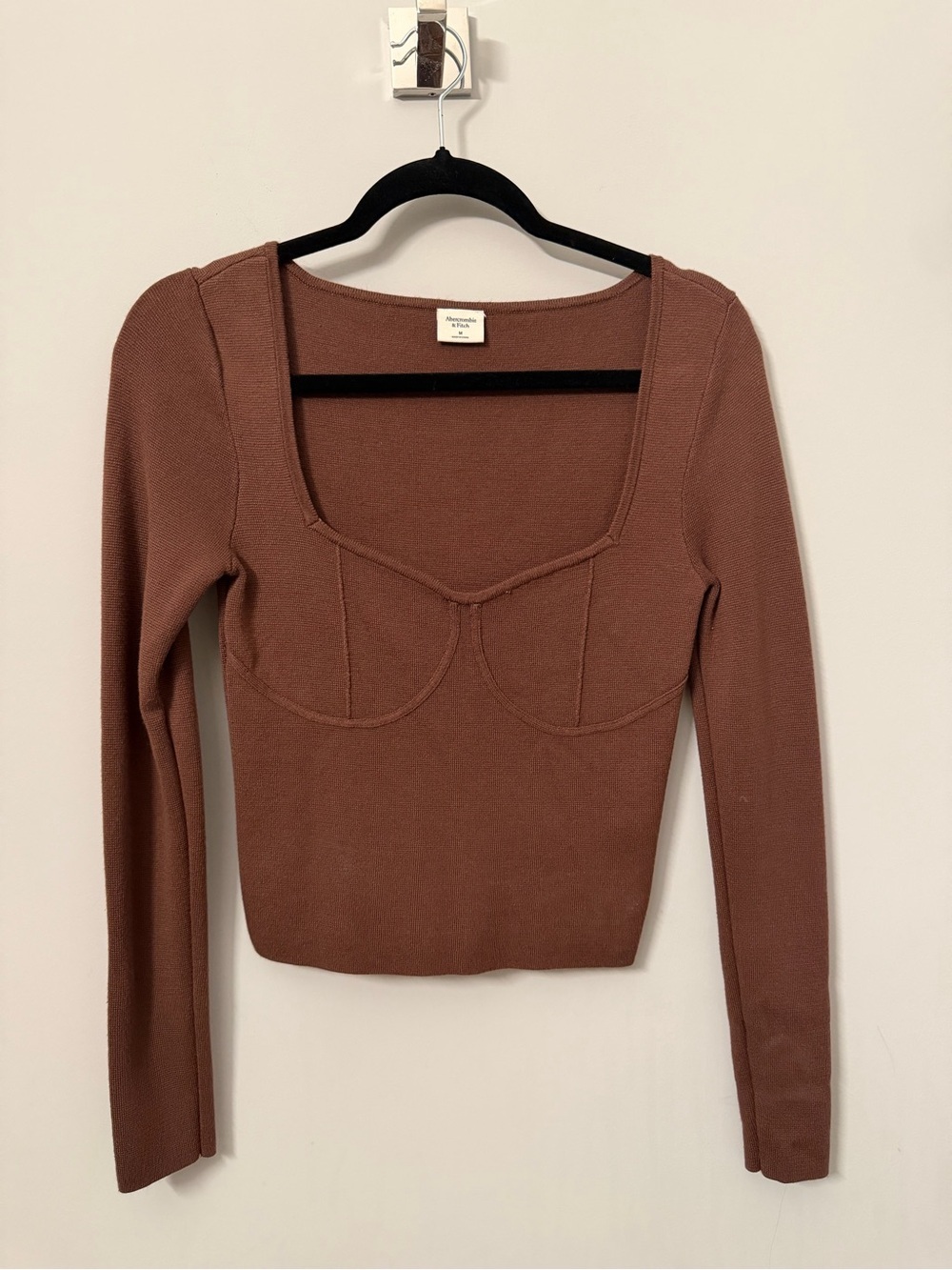 Abercrombie & Fitch - Square Neck Long Sleeve Knit Top in Brown